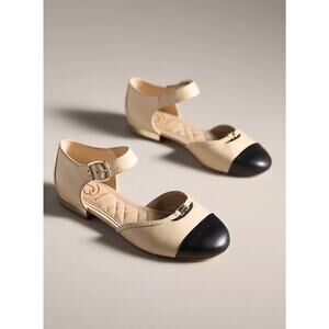 Sam Edelman Women's Rylie Cap-Toe Mary Jane Flats Black Tan Gold NEW 5.5 5 1/2